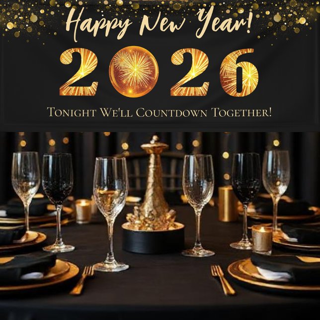 Lona Fiesta de Nochevieja 2026 (2026 New Years Eve Party Banner)
