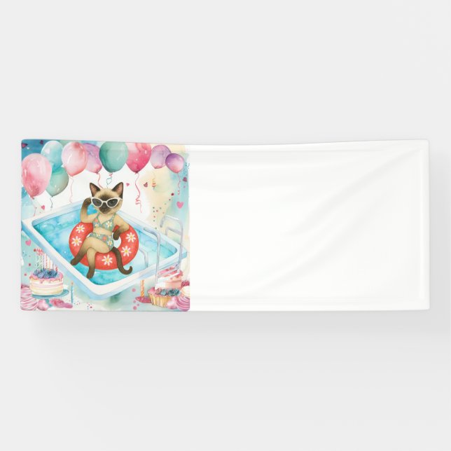 Lona Fiesta de Piscina para Amantes de Gatos (Horizontal)