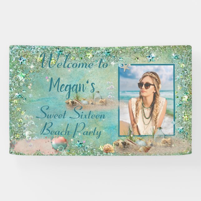 Lona Fiesta de Playa Sweet Sixteen con Conchas de Mar y (Horizontal)