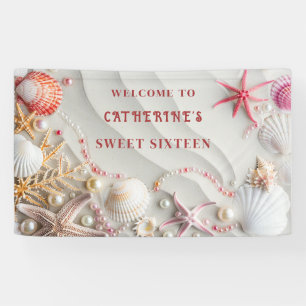 Lona Fiesta de Playa Sweet Sixteen Conchas Perlas Coral