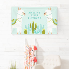 Lona Fiesta de primer cumpleaños de Cute Full Llama Fun