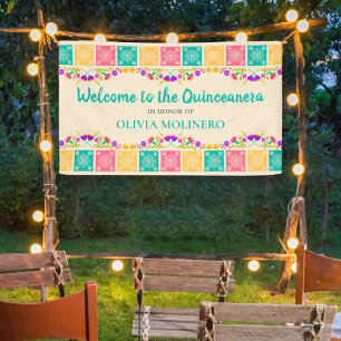 Lona Fiesta de Quinceañera Mexicana Floral de Bienvenid