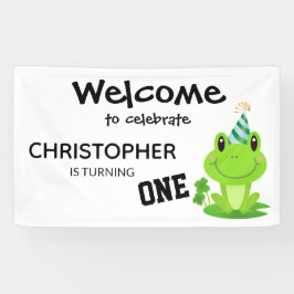 Lona Fiesta de rana Primer cumpleaños Swamp Green Frogg