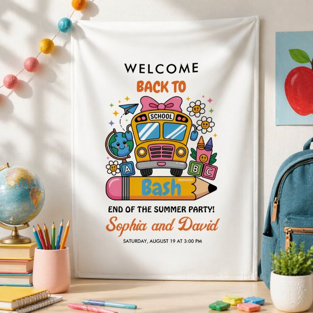 Lona ¡Fiesta de Regreso a la Escuela! Fiesta Editable d (School’s Back Bash! Editable End of Summer Party Banner)