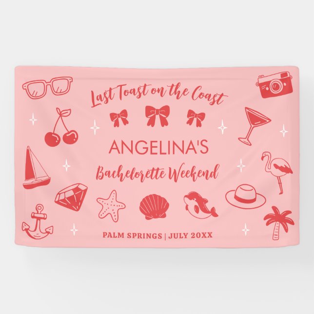 Lona Fiesta de Soltera en la Playa Doodle Costero (Horizontal)