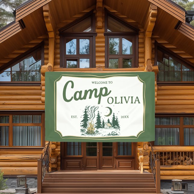 Lona Fiesta de Soltera Personalizada de Campamento de B (camp bachelorette banner, bachelorette welcome banner, camping bachelorette decor, personalized part)