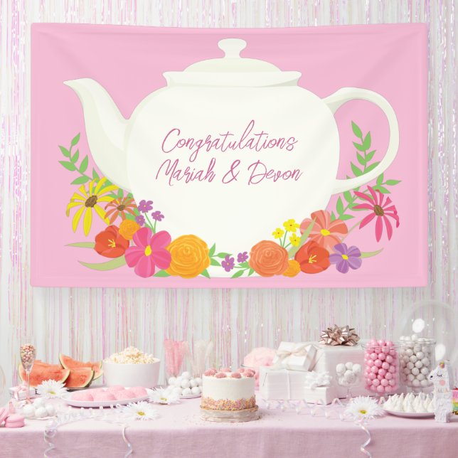 Lona Fiesta de té Baby Shower Teapot Chica rosado (Fiesta)