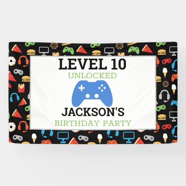 Lona Fiesta de videojuego Nivelación Jugador de cumplea (Horizontal)