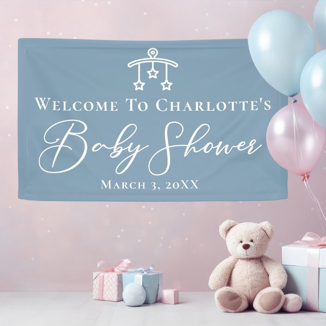 Lona Fiesta del Personalizado Dusty Blue Baby Shower Mo (Subido por el creador)