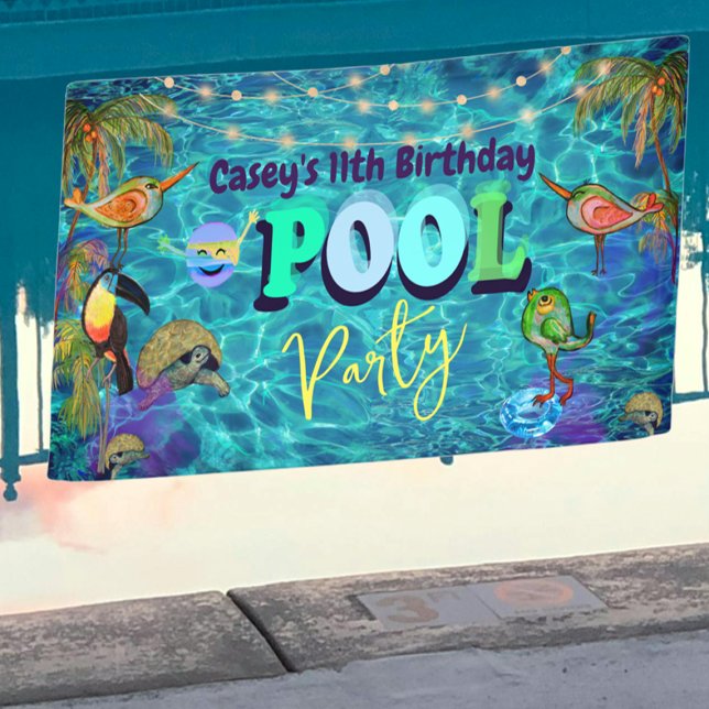 Lona Fiesta divertido de la piscina de verano en Guay C (Summer Pool Fun Party I Cool Birthday Banner)