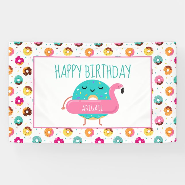 Lona Fiesta en la piscina del cumpleaños del flamenco (Horizontal)