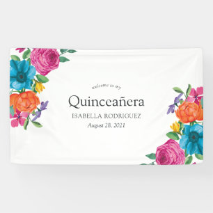 Lona Fiesta Floral Acuarela Quinceañera