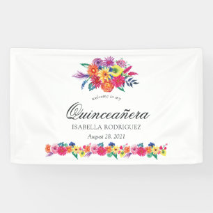 Lona Fiesta Floral de Acuarela Quinceañera