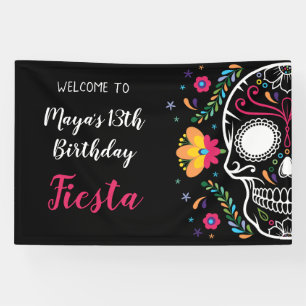 Lona Fiesta floral de calavera mexicana