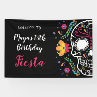 Lona Fiesta floral de calavera mexicana