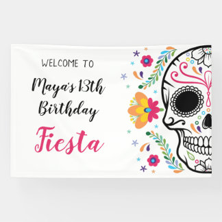 Lona Fiesta floral de calavera mexicana