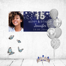 Lona Fiesta fotográfico Quinceanera de estrellas azul m