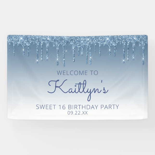 Lona Fiesta Glam Blue Glitter Drip Sweet 16 (Horizontal)