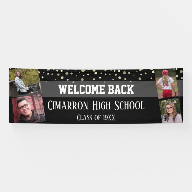 Lona Fiesta Gray Confetti de Reunión de Secundaria (Horizontal)