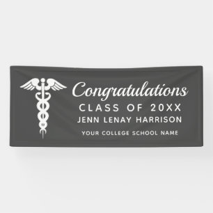 Lona Fiesta Gris Caduceus de Graduación Personalizada