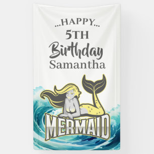 Lona FIESTA MERMAID Surf tema amarillo Banner