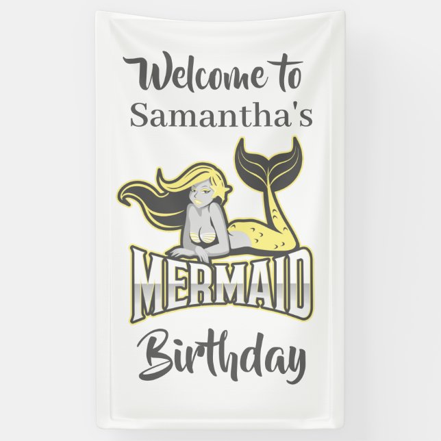 Lona FIESTA MERMAID Tema amarillo lindo Banner (Vertical)