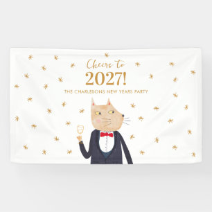 Lona Fiesta Personalizada de Año Nuevo 2027 con Gatos q