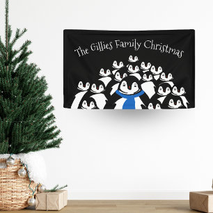 Lona Fiesta Personalizada Pingüino de Navidad