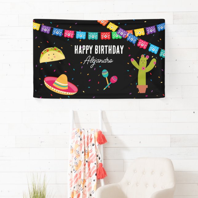 Lona Fiesta temática mexicana - Taco sobre cumpleaños d (In situ)