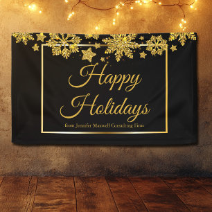 Lona Fiestas corporativas Felices Fiestas Chic Negro Or