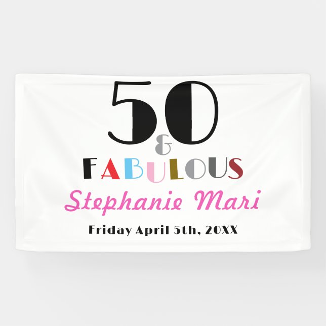 Lona Fifty and Fabulous Bold Photo 50th Birthday Banner (Horizontal)