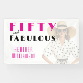 Lona Fifty and Fabulous Pink Black 50th Birthday Banner