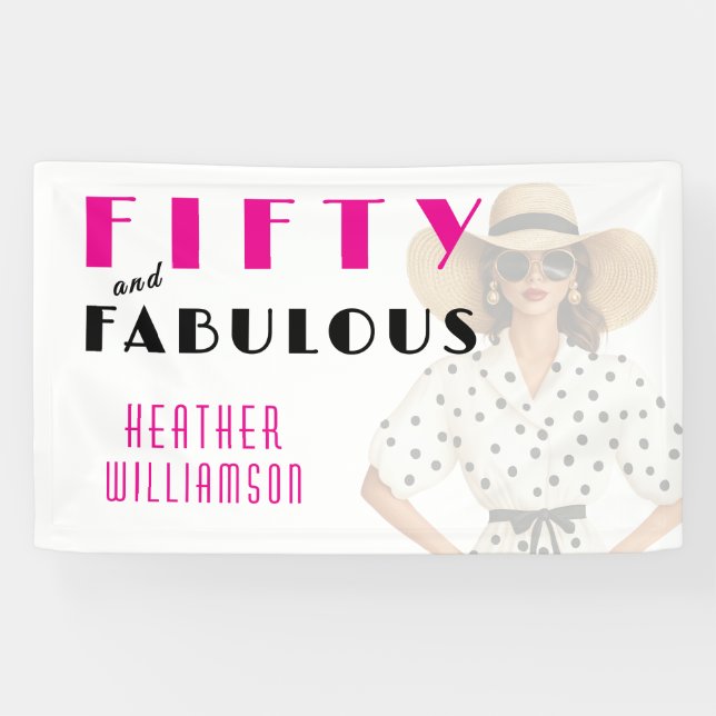 Lona Fifty and Fabulous Pink Black 50th Birthday Banner (Horizontal)