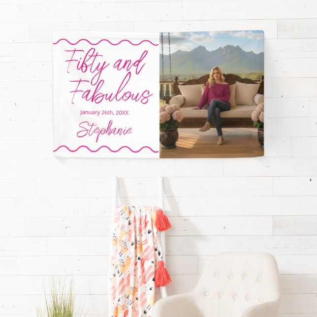 Lona Fifty and Fabulous Pink Script Banner (In situ)