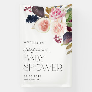 Lona Figs de acuarela y Baby Shower con flores de berry