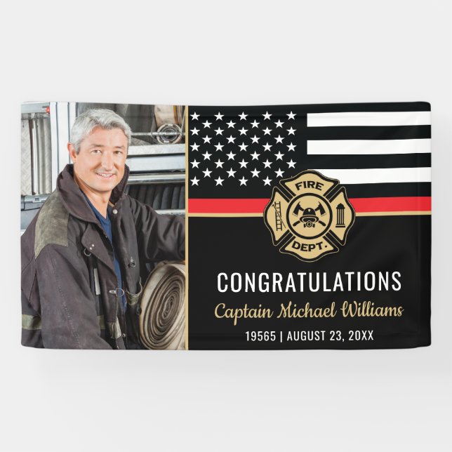 Lona Firefighter Retirement Fireman Red Line Flag Photo (Horizontal)
