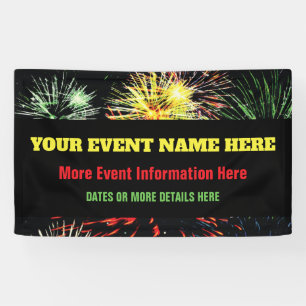 Lona Fireworks en negro con información de eventos