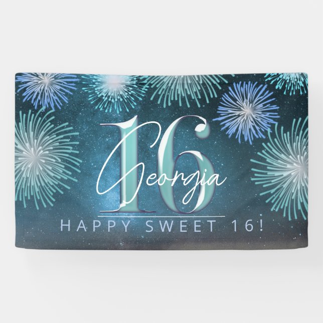 Lona Fireworks Sweet 16 ID Verde azulada984 (Horizontal)