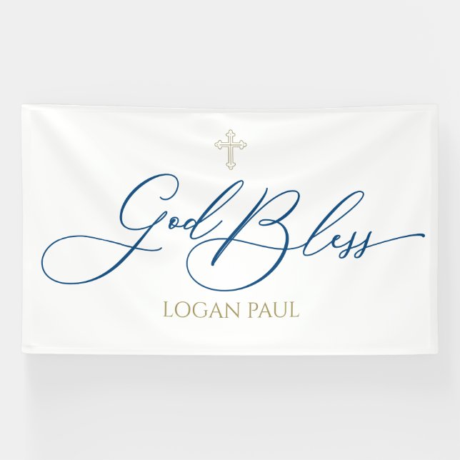 Lona First Communion God Bless Blue banner backdrop  (Horizontal)