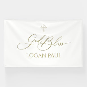 Lona First Communion God Bless Gold banner backdrop
