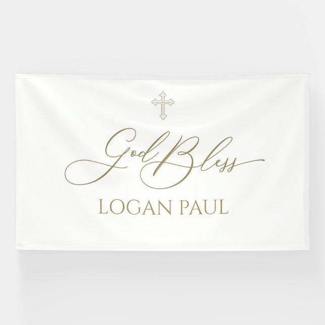 Lona First Communion God Bless Gold banner backdrop  (Horizontal)