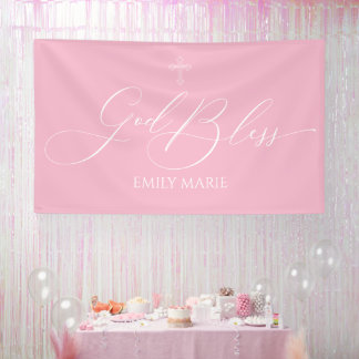 Lona First Communion God Bless Pink banner backdrop