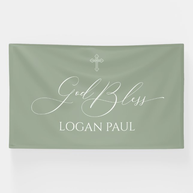 Lona First Communion God Bless Sage banner backdrop  (Horizontal)