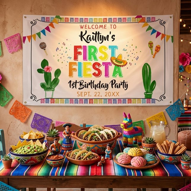 Lona First Fiesta Mexican 1st Birthday Party Welcome (Subido por el creador)