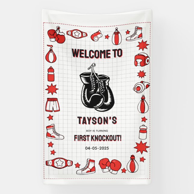 Lona First Knockout Boxing 1st Birthday – Fun Kids (Vertical)