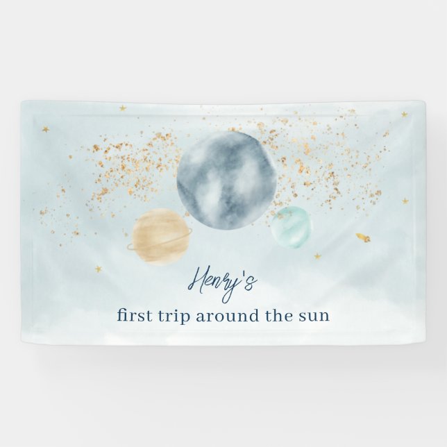 Lona First Trip Around The Sun Birthday Banner Backdrop (Horizontal)