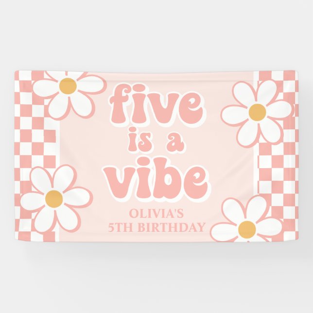 Lona Five is a Vibe Pink Daisy Checker (Horizontal)