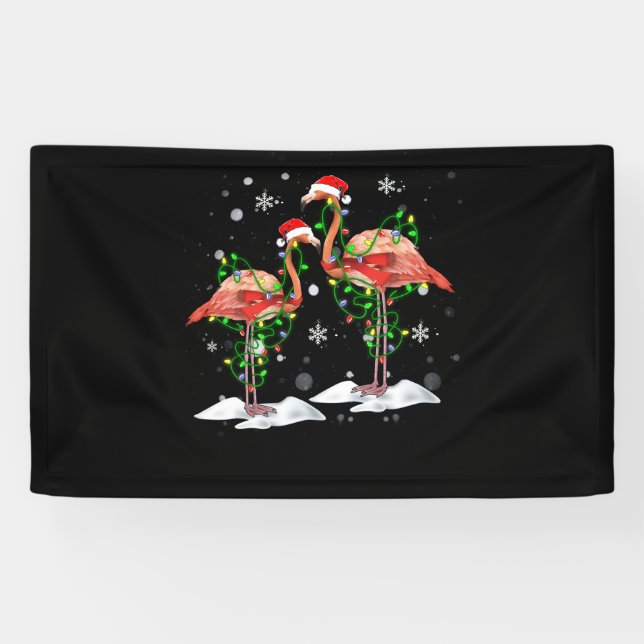 Lona Flamingo Árbol de Navidad Santa Hat Light Merry (Horizontal)