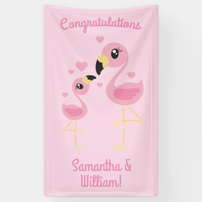Lona Flamingo Baby Shower Cute Tropical (Vertical)