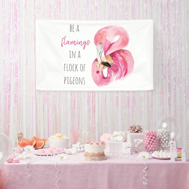 Lona Flamingo De Color Rosa Exótico Moderno Con Cita (Fiesta)